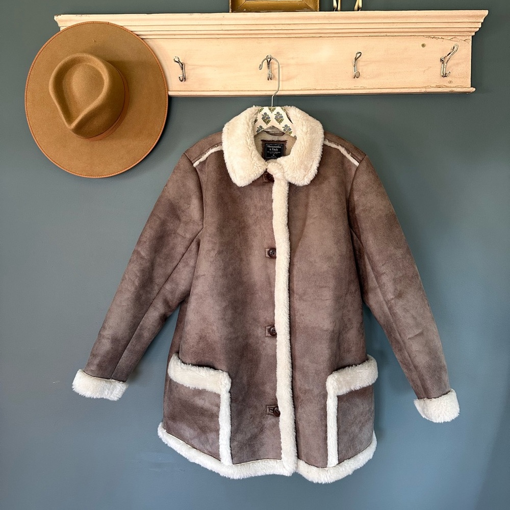 Abercrombie & Fitch Faux shearling Coat leather sz XL